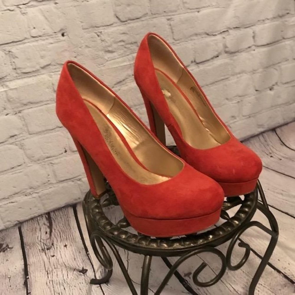 Rust Colored Faux Suede Platform Heels